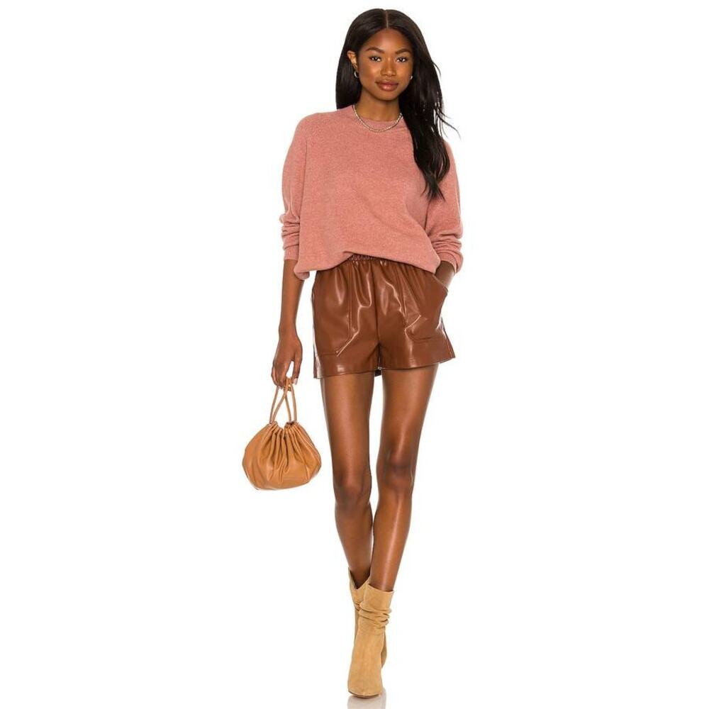Steve Madden Faux The Record Brown Cognac Vegan Leather Shorts L NWT Mob Wife